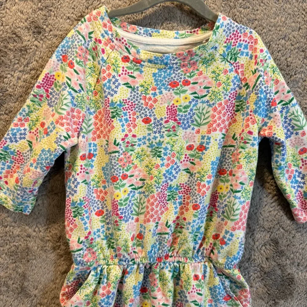 Gymboree Floral Drop Waist Terry Sweatshirt Dress Pockets Girls M 7 8